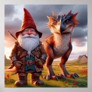 A Gnome Warrior posing with his Dragon Poster