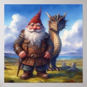 A Gnome Warrior Posing with his Dragon Poster