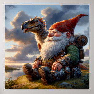 A Gnome Warrior Resting with his Dragon Poster