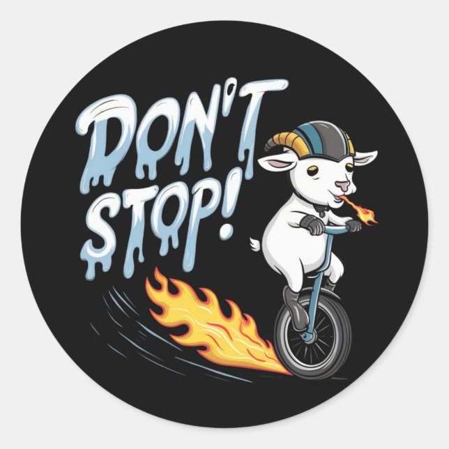 A goat riding a unicycle classic round sticker (Front)