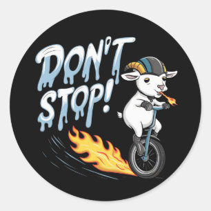 A goat riding a unicycle classic round sticker