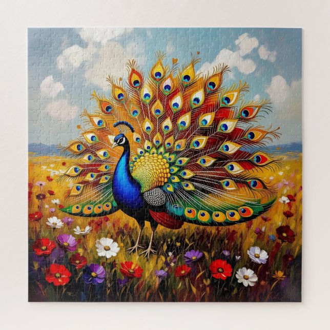 A Gold and Blue Peacock Jigsaw Puzzle (Vertical)