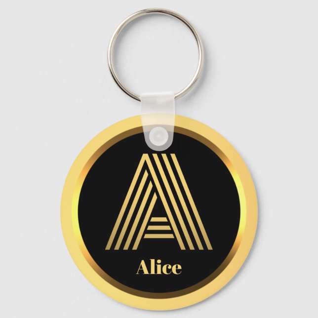 A Gold Monogrammed Letter Personalised Keychain (Front)