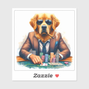 A Golden Retriever Dressed in a Suit Plays Poker
