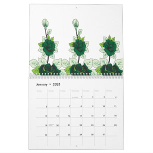 A golden retriever puppy sits on a grassy field, w calendar