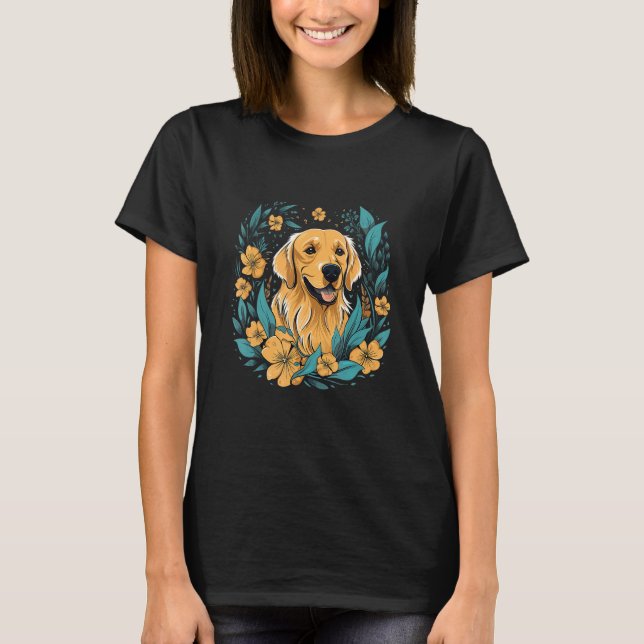 A Golden Retriever surrounded with Lilies illustra T-Shirt (Front)