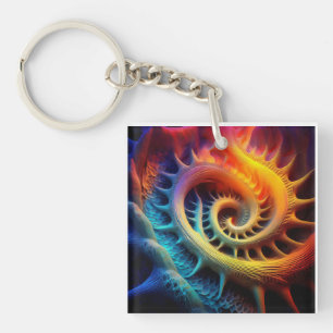 A Golden Spiked mandelbrot Set Fractal Keychain