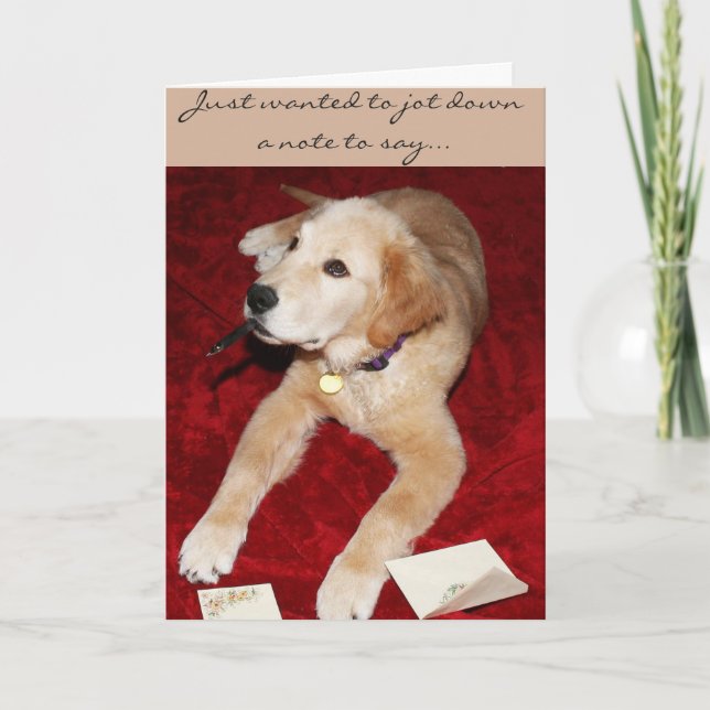 A Golden Writing A Note Saying Sorry Card (Front)