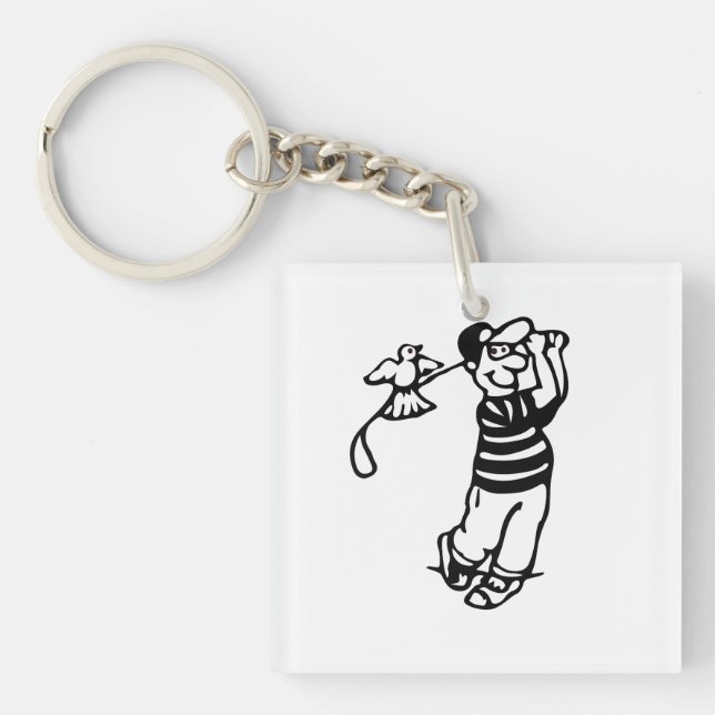 A Golfer in b-w Keychain (Front)