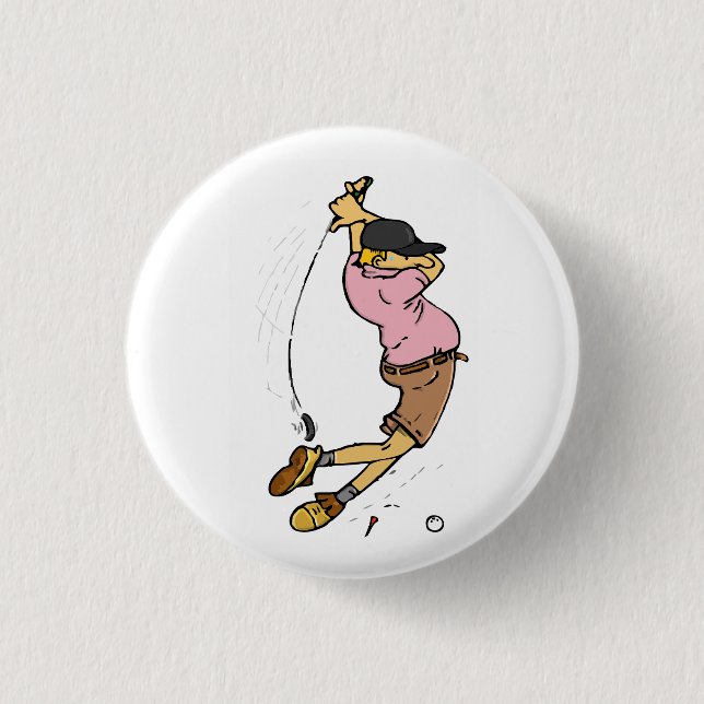 A Golfer missing the ball 1 Inch Round Button (Front)