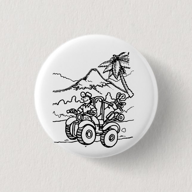 A Golfer playing golf with his four wheeler 1 Inch Round Button (Front)