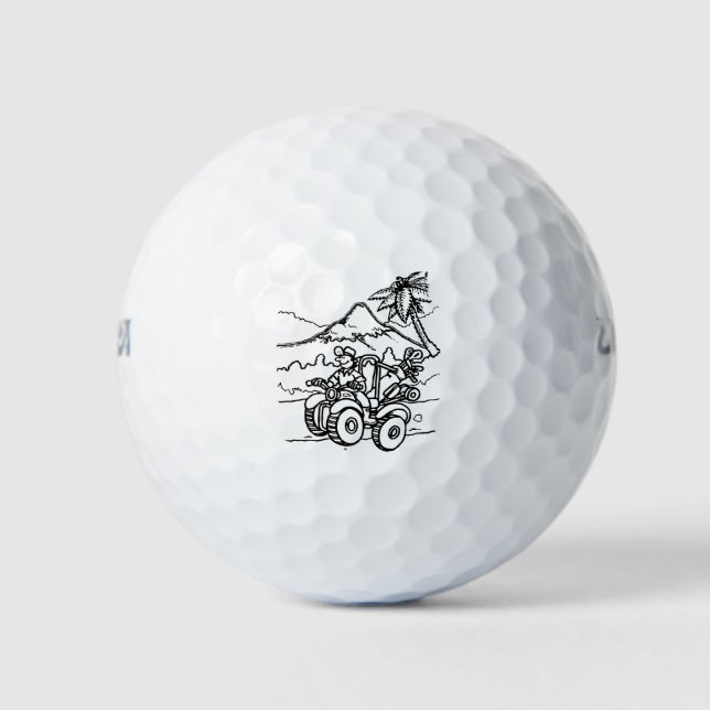 A Golfer playing golf with his four wheeler Golf Balls (Front)
