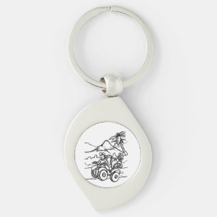 A Golfer playing golf with his four wheeler Keychain
