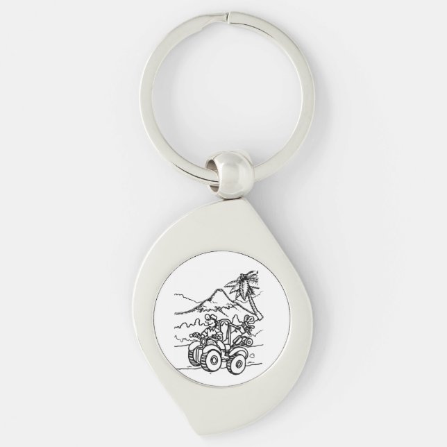 A Golfer playing golf with his four wheeler Keychain (Front)
