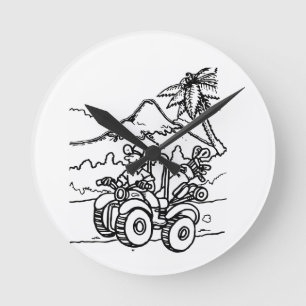 A Golfer playing golf with his four wheeler Round Clock