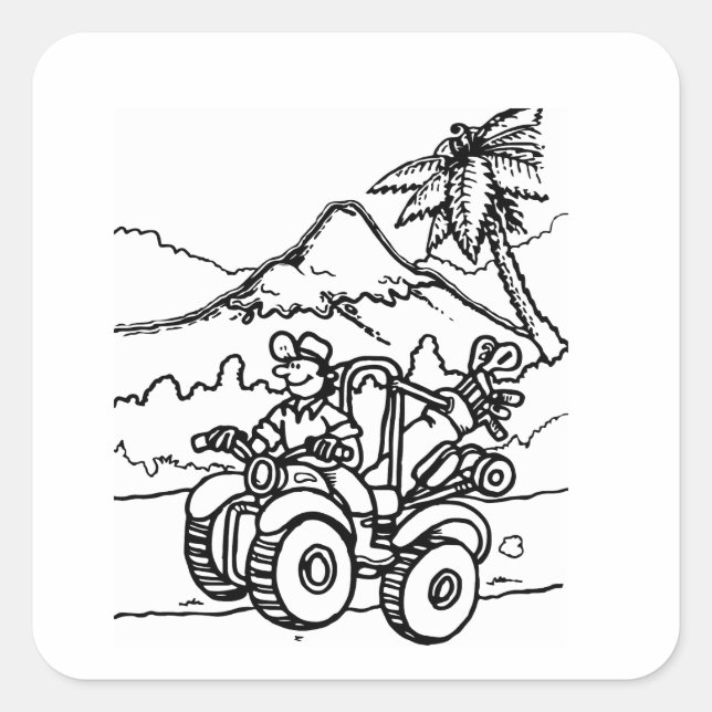 A Golfer playing golf with his four wheeler Square Sticker (Front)