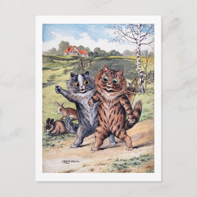 A Golfing Match, Louis Wain Postcard (Front)