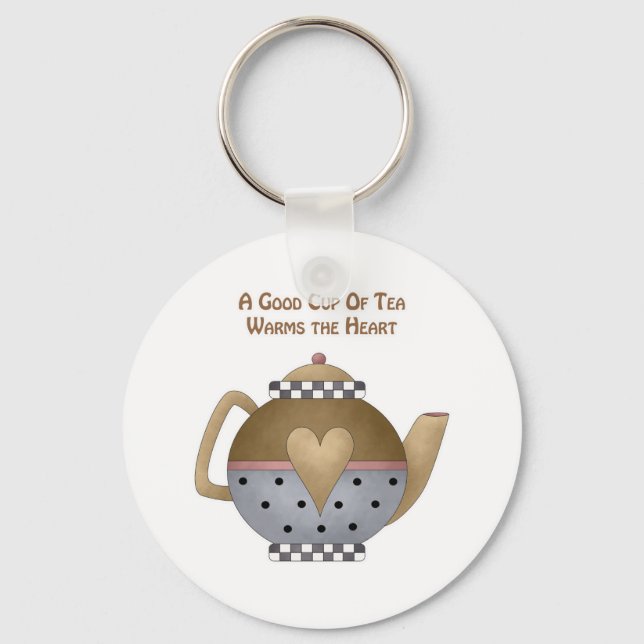 A Good Cup of Tea Warms the Heart Keychain (Front)
