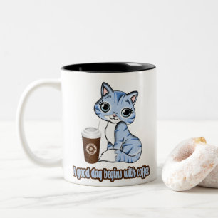 A Good Day Begins With Coffee Cats And Coffee Two-Tone Coffee Mug