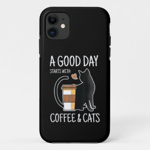 A Good Day Starts With Coffee And Cats Funny Cute  iPhone 11 Case
