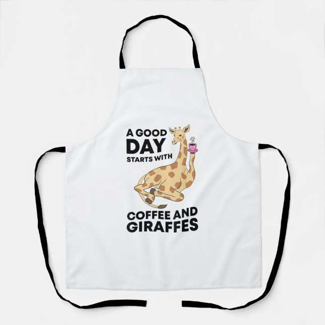A Good Day Starts With Coffee & Giraffe Gift Funny Apron (Front)