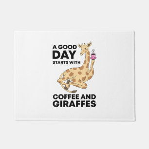 A Good Day Starts With Coffee & Giraffe Gift Funny Doormat