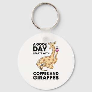 A Good Day Starts With Coffee & Giraffe Gift Funny Keychain