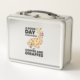 A Good Day Starts With Coffee & Giraffe Gift Funny Metal Lunch Box