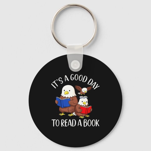 A good day to read a book eagle librarian bookworm keychain (Front)