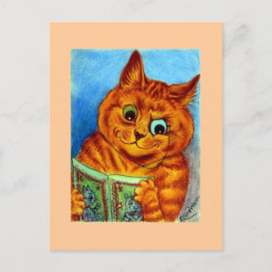 A Good Read, illustrated by Louis Wain Postcard