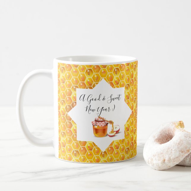 A Good & Sweet New Year! Holiday Honeycomb Gold Coffee Mug (With Donut)