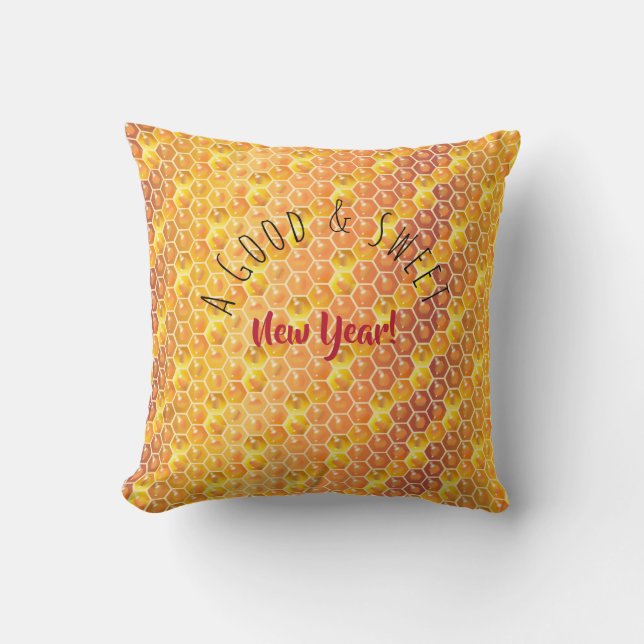 A Good & Sweet New Year! Holiday Honeycomb Gold Throw Pillow (Front)