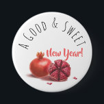 A Good & Sweet New Year! Holiday Pomegranates Butt 3 Inch Round Button<br><div class="desc">Happy Rosh Hashanah Jewish New Year Holiday Pomegranates Watercolor Illustration. Shana Tova! Hebrew Wishes text. "A Good & Sweet New Year!" Calligraphy Text, Pomegranates Watercolor Illustration - for Back Side design. Vintage, Autumn Holiday Festival, Birthday, Sukkot. Judaica. Hand Drawn Watercolor. Accessories > Buttons & Patches > Buttons. Design with custom...</div>