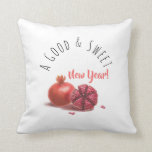 A Good & Sweet New Year! Holiday Pomegranates Throw Pillow<br><div class="desc">Happy Rosh Hashanah Jewish New Year Holiday Pomegranates Watercolor Illustration. Shana Tova! Hebrew Wishes text. "A Good & Sweet New Year!" Calligraphy Text, Pomegranates Watercolor Illustration Vintage, Autumn Holiday Festival, Birthday, Sukkot. L'Shanah Tovah Judaica. Home > Home Décor > Pillows & Poufs > Throw Pillows Design with custom text template....</div>