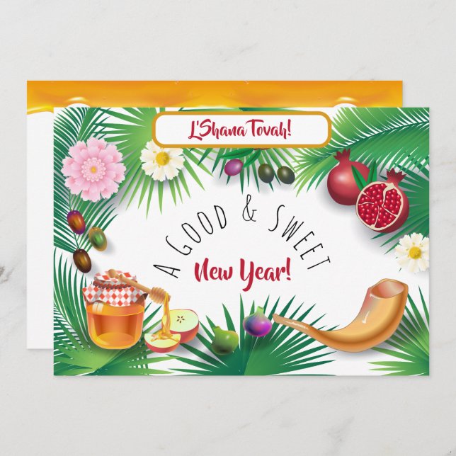 A Good & Sweet New Year! Holiday Rosh Hashanah Invitation (Front/Back)