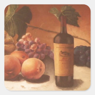 A gorgeous painting of assorted fruits & wine. square sticker