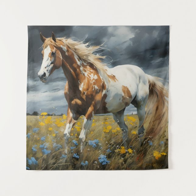 A Gorgeous Pinto Horse Tapestry (Front)