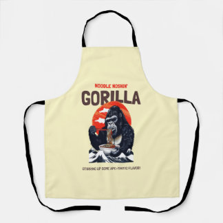 A gorilla eats spaghetti apron