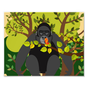 A gorilla mesmerized by a butterfly photo print