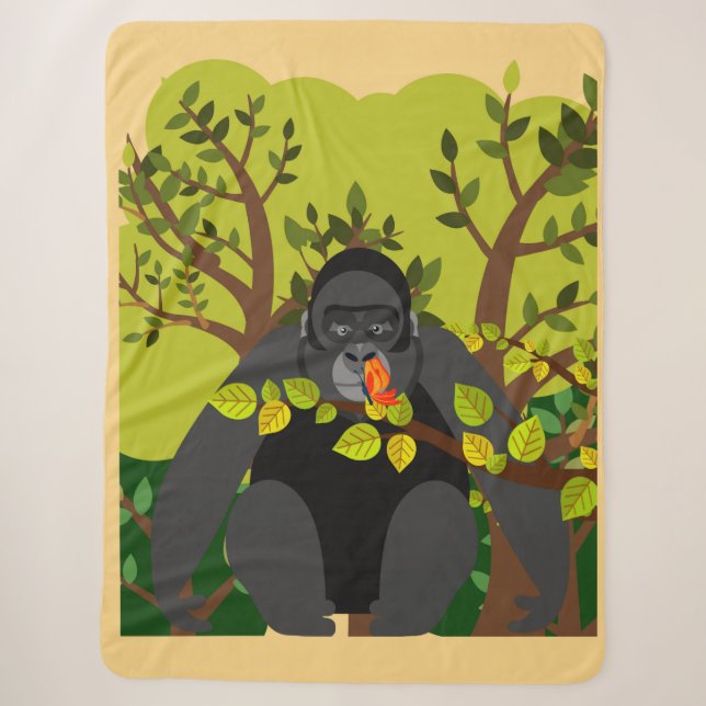 A gorilla mesmerized by a butterfly sherpa blanket (Front)