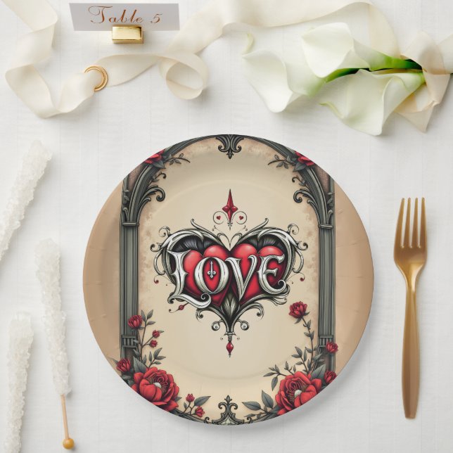 A gothic romance. An ornate, gothic-style Paper Plate (Wedding)