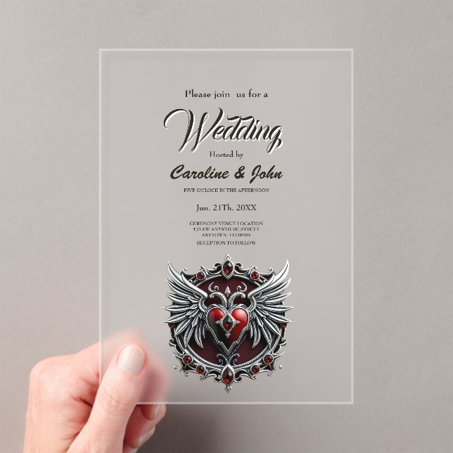 A Gothic symbiosis, elegant haert and skulls. Acrylic Invitations (Insitu (Handheld))