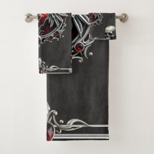 A Gothic symbiosis, elegant haert and skulls Bath Towel Set