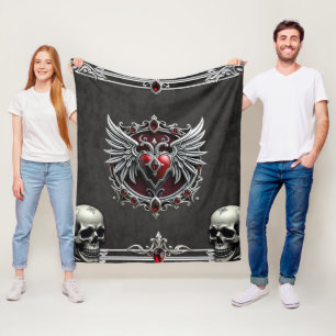 A Gothic symbiosis, elegant haert and skulls Fleece Blanket