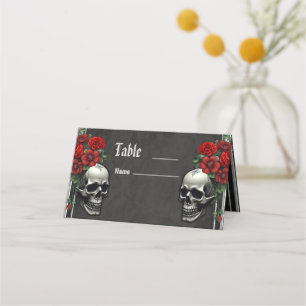 A Gothic symbiosis, elegant haert and skulls Place Card