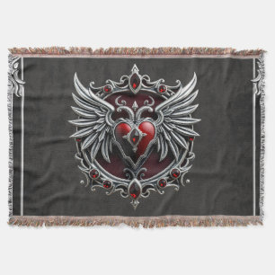 A Gothic symbiosis, elegant haert and skulls Throw Blanket