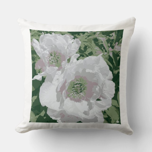 A grand white peony on throw pillow. pillow (Front)