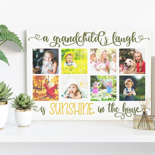 A Grandchild's Laugh 8 Photo Collage Hand Lettered Canvas Print (Creator Uploaded)
