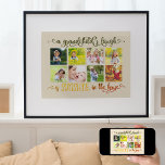 A Grandchilds Laugh Quote 8 Photo Collage Almond Poster<br><div class="desc">Personalized photo poster print for your grandparents. The design features eight of your favourite photos, displayed in square instagram format on a neutral almond colour background. The quote is lettered in ornate calligraphy in olive green and warm shades of yellow thru burnt orange. It reads "a grandchild's laugh is sunshine...</div>