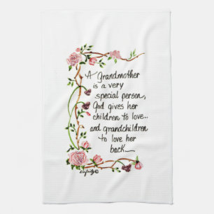 A Grandmother is a Very Special Person text roses Kitchen Towel